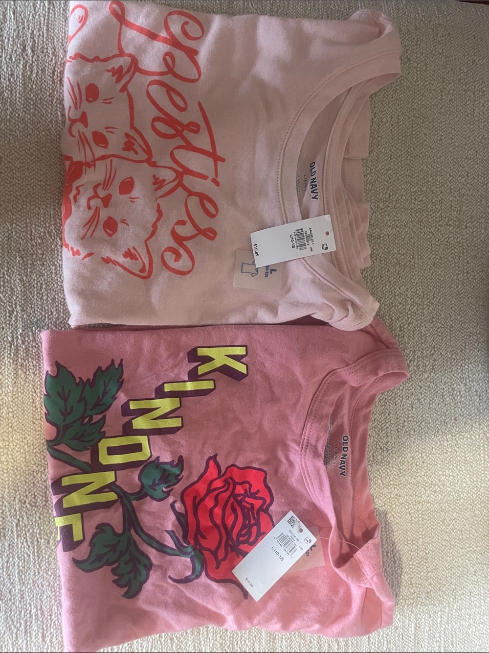 Old Navy Pink Girls' Short Sleeve Tees with Kitten & Rose Graphics